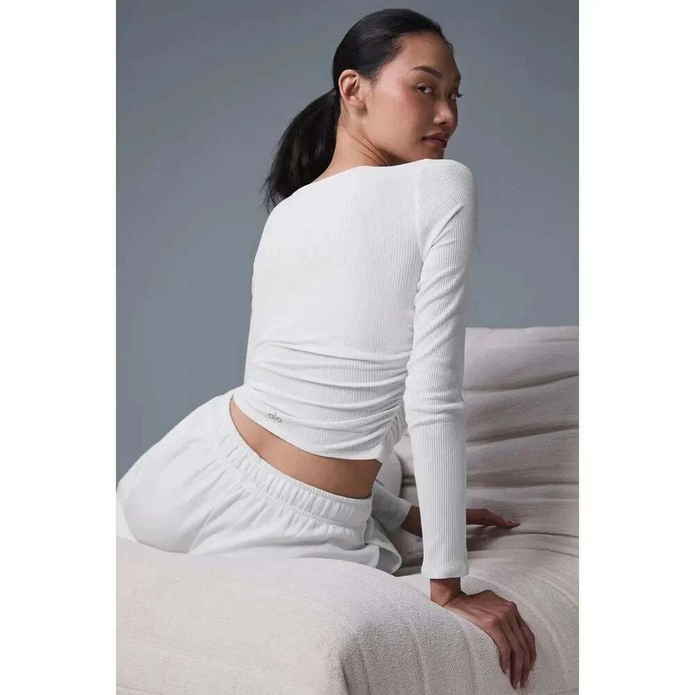 Alo White Gather Long Sleeve XS Top